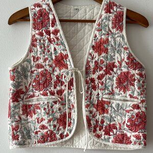 Cotton Quilted Block Print Floral Vest